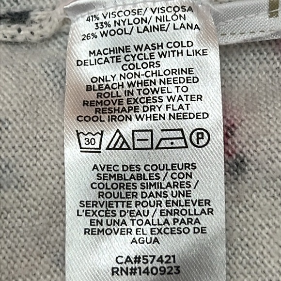 LOFT Women’s Sweater Sz L Crewneck Long Sleeve Cream/Gray/Pink Floral Lightwt - Picture 11 of 12